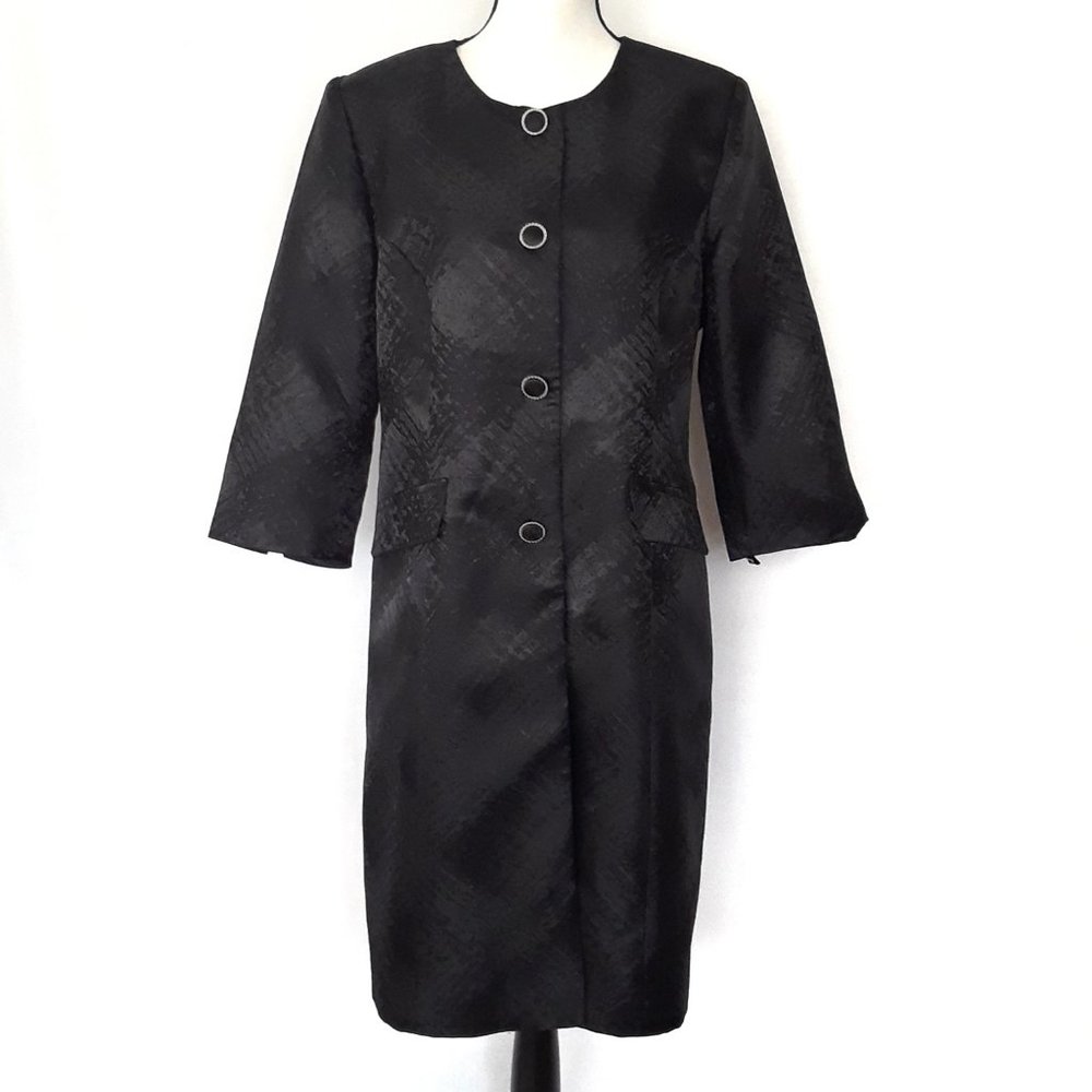 Vintage Y2K Danillo Black Brushstroke Button Down Long Lightweight Coat
